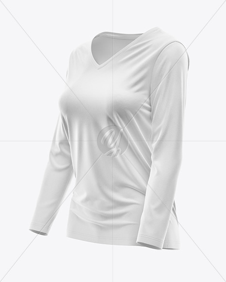 Women’s Long Sleeve T-Shirt V-Neck Mockup