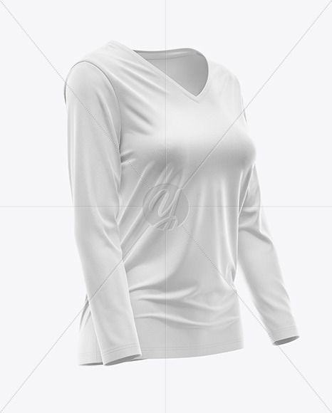 Women’s Long Sleeve T-Shirt V-Neck Mockup