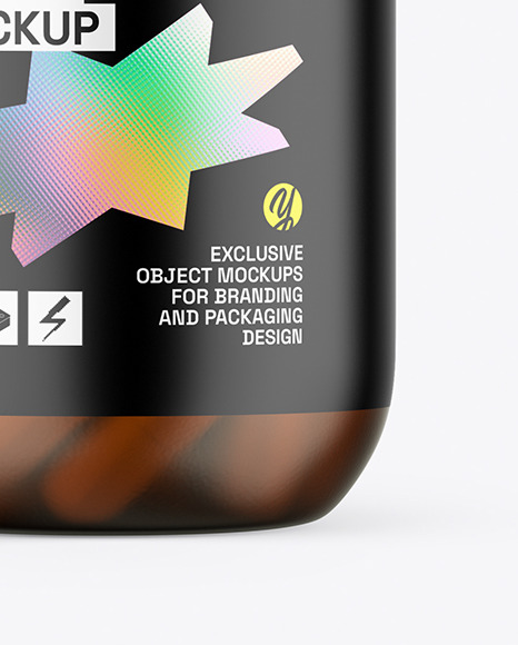 Matte Amber Bottle With Capsules Mockup