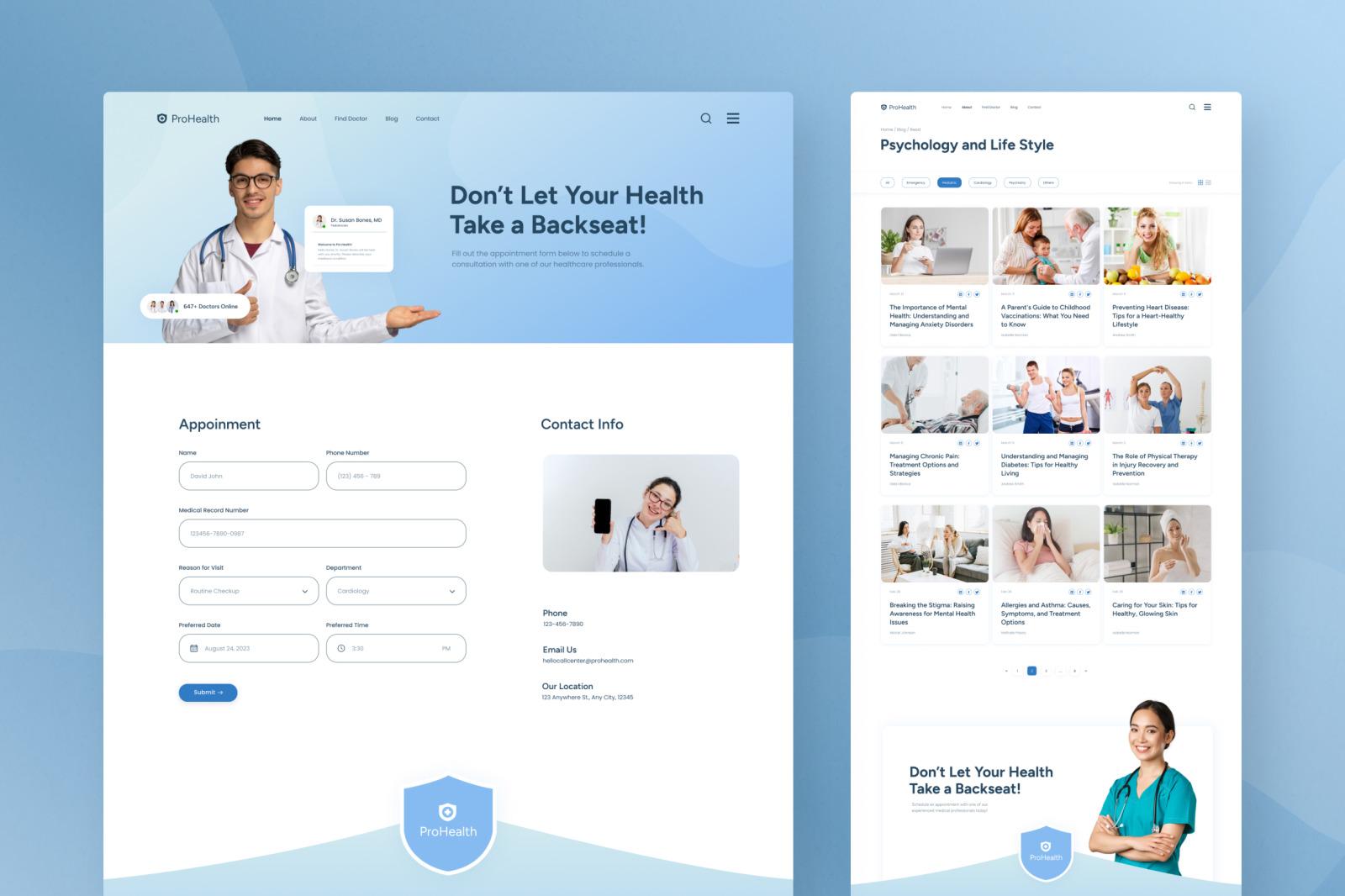 ProHealth – Delight Blue Minimalist Modern Medical &amp; Healthcare Website Design