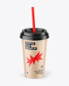 Kraft Coffee Cup with Straw Mockup