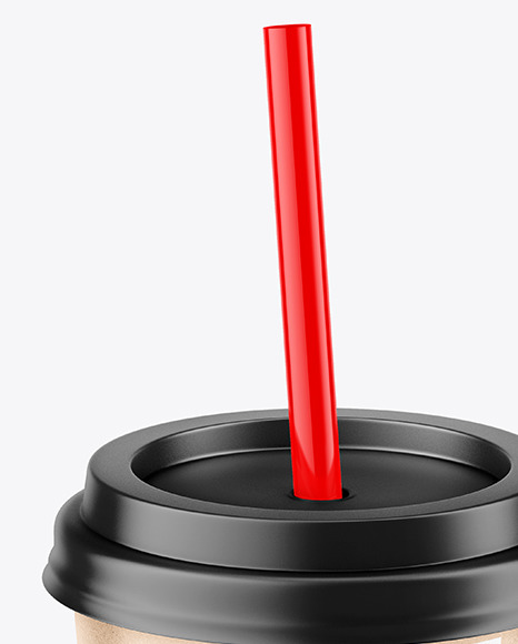 Kraft Coffee Cup with Straw Mockup