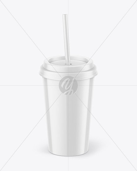Glossy Coffee Cup with Straw Mockup