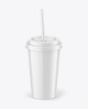 Glossy Coffee Cup with Straw Mockup