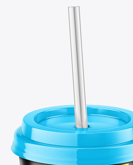 Glossy Coffee Cup with Straw Mockup