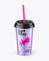 Glossy Metallized Coffee Cup with Straw Mockup