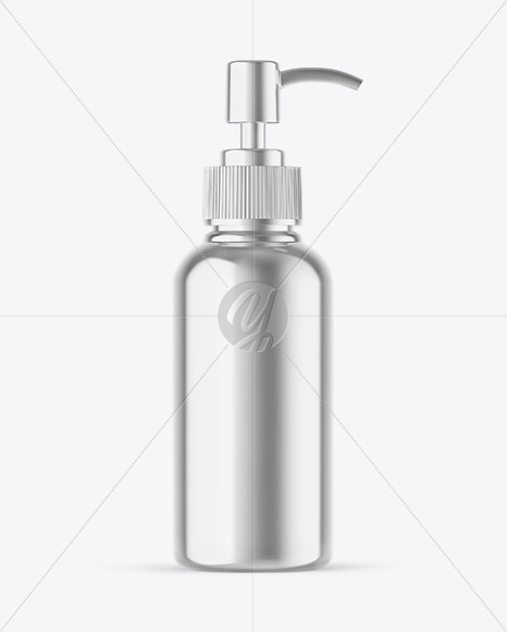 Metallic Cosmetic Bottle With Pump Mockup