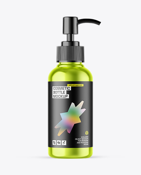 Metallic Cosmetic Bottle With Pump Mockup