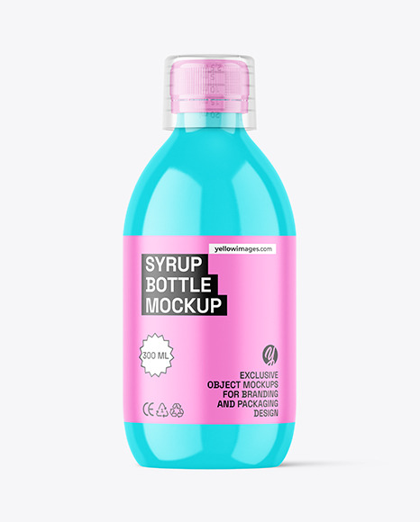 300ml Glossy Syrup Bottle w\ Measuring Cap Mockup