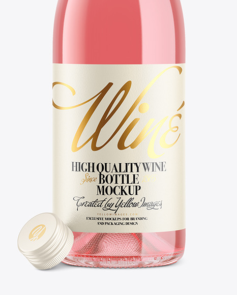 Clear Pink Glass Wine Bottle Mockup