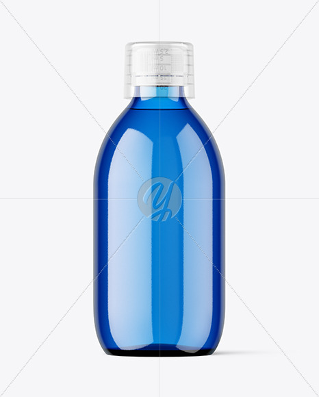 300ml Blue Syrup Bottle w\ Measuring Cap Mockup