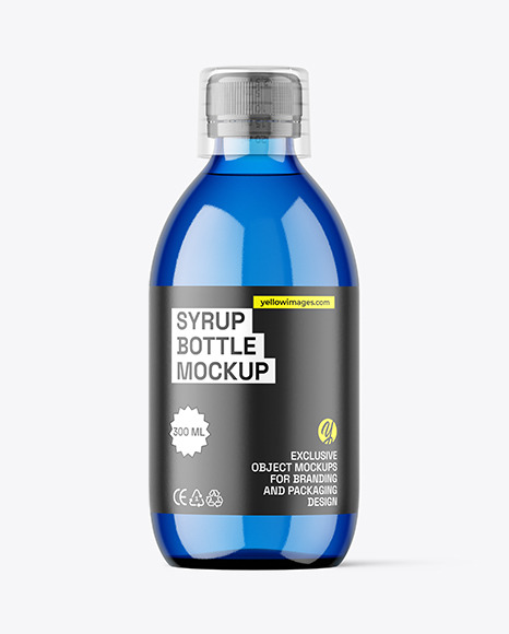 300ml Blue Syrup Bottle w\ Measuring Cap Mockup