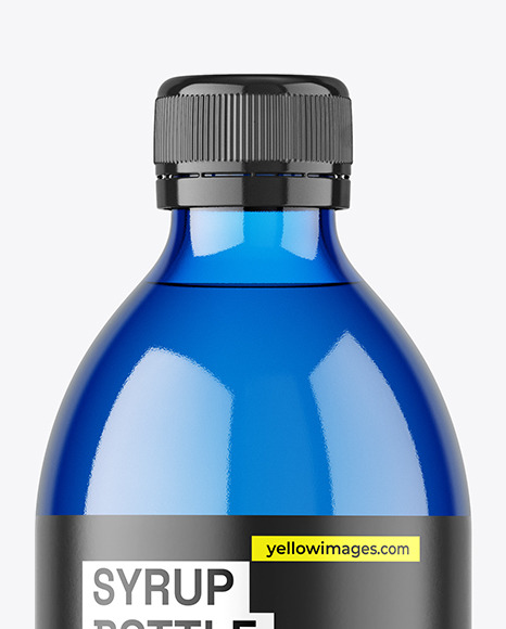 300ml Blue Syrup Bottle w\ Measuring Cap Mockup