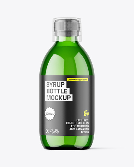 300ml Green Syrup Bottle w\ Measuring Cap Mockup