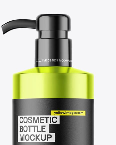 Metallic Cosmetic Bottle With Pump Mockup