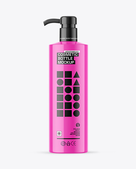 Glossy Cosmetic Bottle With Pump Mockup