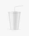 Glossy Drink Cup W/ Straw Mockup