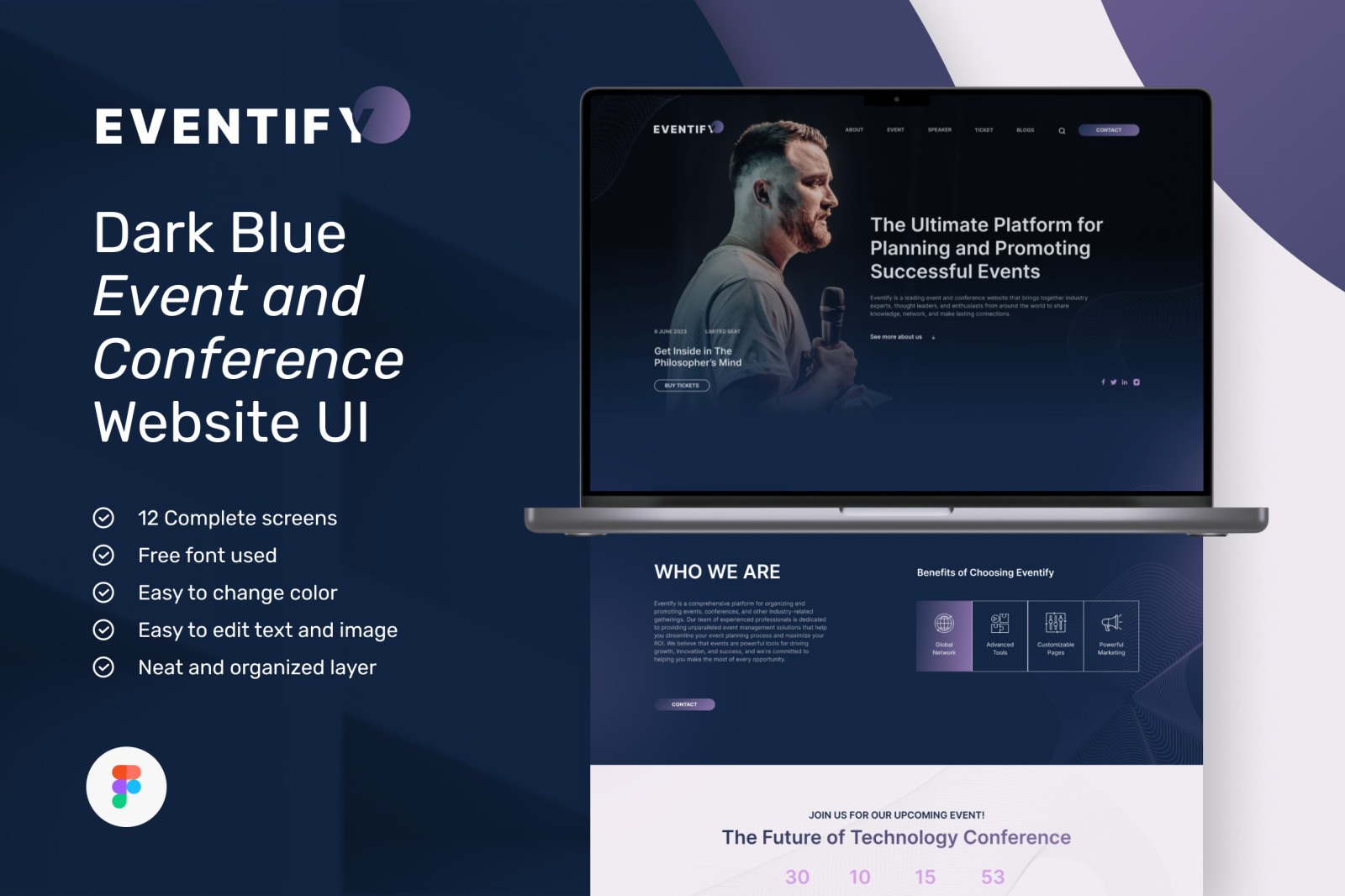 Eventify – Dark Blue Event &amp; Conference Website