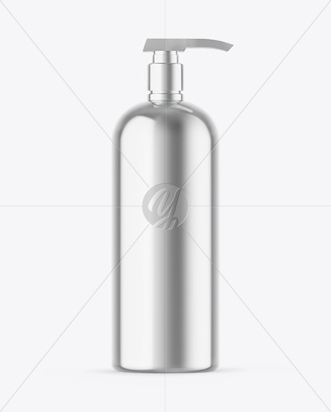 Metallic Cosmetic Bottle With Pump Mockup