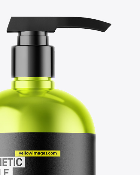 Metallic Cosmetic Bottle With Pump Mockup