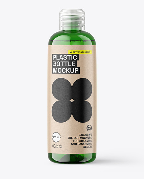 500ml Green Plastic Bottle w/ Liquid Mockup