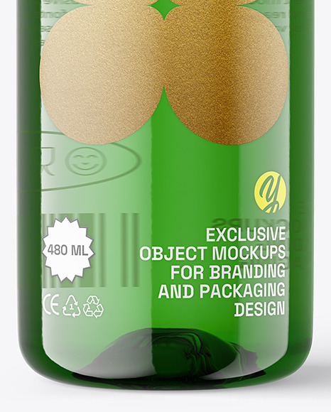 500ml Green Plastic Bottle w/ Liquid Mockup