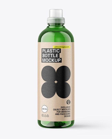 1500ml Green Plastic Bottle w/ Liquid Mockup