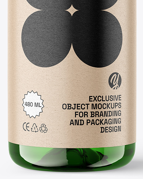 1500ml Green Plastic Bottle w/ Liquid Mockup