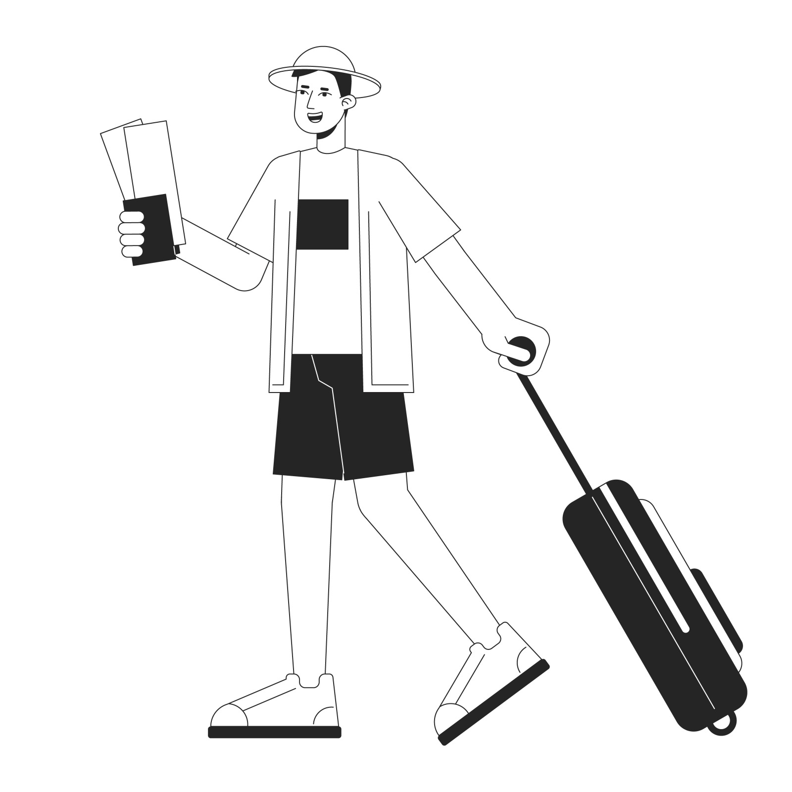 Vacation travellers bw concept vector spot illustrations pack