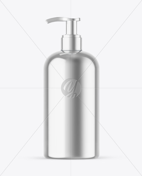 Metallic Cosmetic Bottle With Pump Mockup