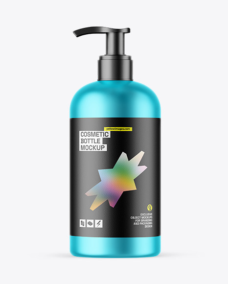 Matte Metallic Cosmetic Bottle With Pump Mockup - Matte+lotion