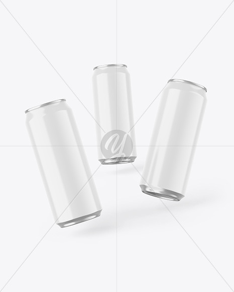 Three Cans W/ Glossy Finish Mockup