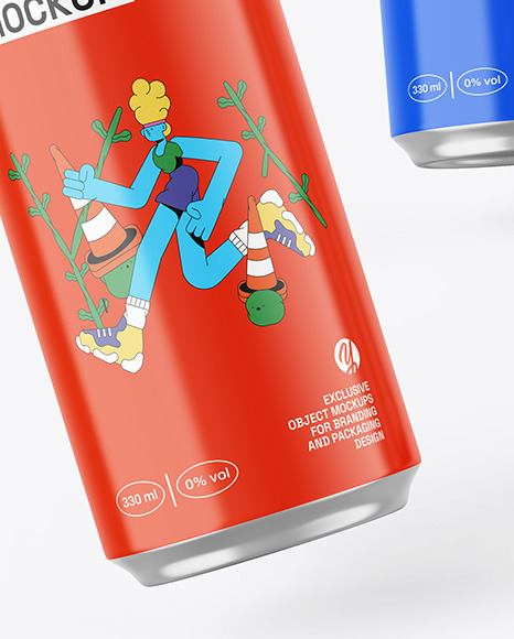 Three Cans W/ Glossy Finish Mockup