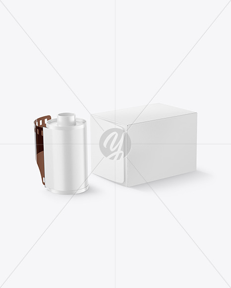 Glossy Roll Film With Box Mockup