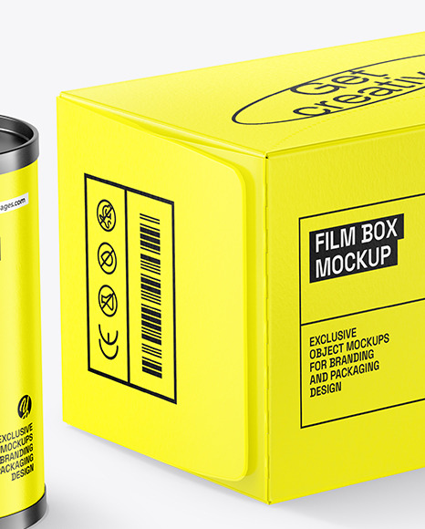 Glossy Roll Film With Box Mockup