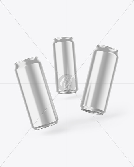 Three Glossy Metallic Cans Mockup