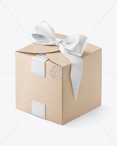 Kraft Paper Gift Box w/ Bow Mockup