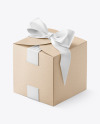 Kraft Paper Gift Box w/ Bow Mockup