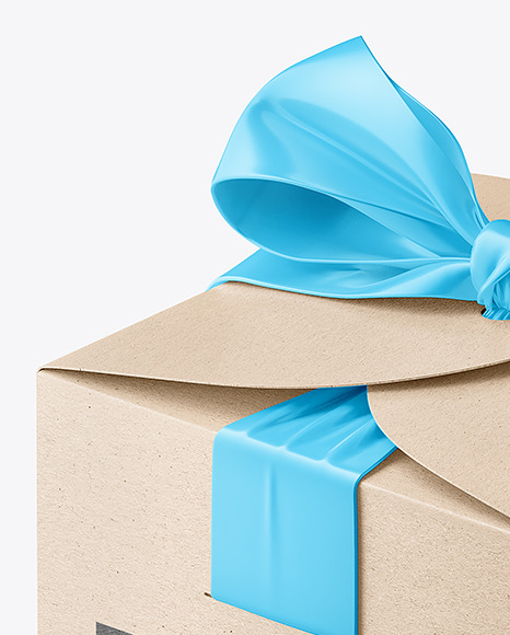 Kraft Paper Gift Box w/ Bow Mockup