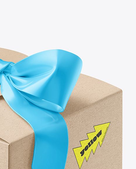 Kraft Paper Gift Box w/ Bow Mockup