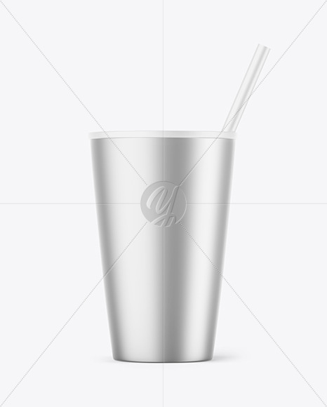 Metallic Cup With Straw Mockup