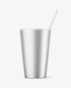 Metallic Cup With Straw Mockup