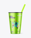 Metallic Cup With Straw Mockup