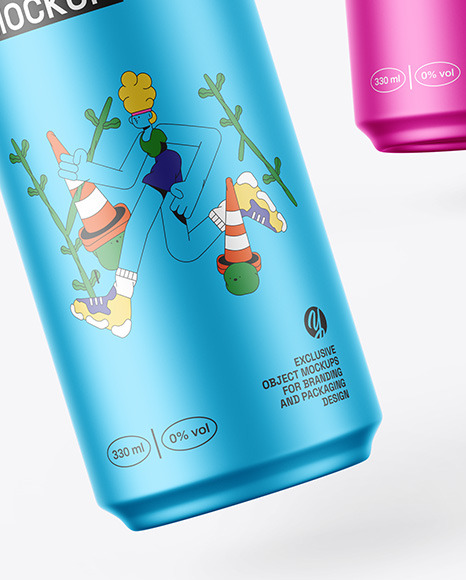 Three Matte Metallic Cans Mockup