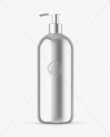 Metallic Cosmetic Bottle With Pump Mockup