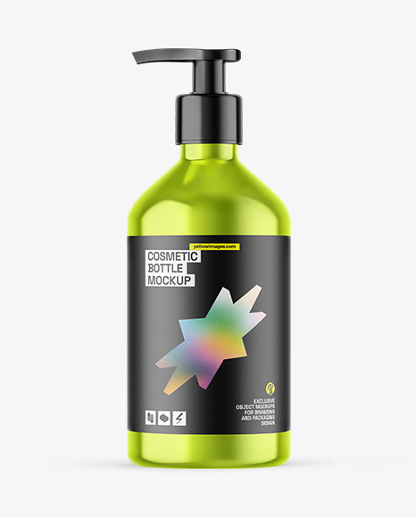 Metallic Cosmetic Bottle With Pump Mockup