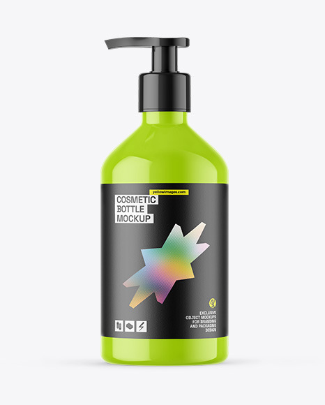 Glossy Cosmetic Bottle With Pump Mockup