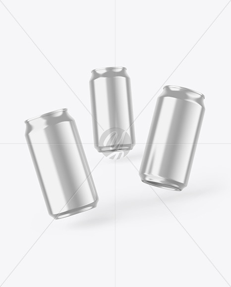 Three Glossy Metallic Cans Mockup