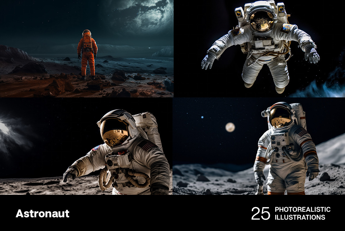 Astronaut in space. 25 photorealistic illustrations Astronaut in space. 25 photorealistic illustrations