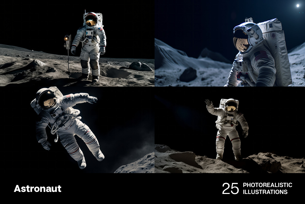 Astronaut in space. 25 photorealistic illustrations Astronaut in space. 25 photorealistic illustrations